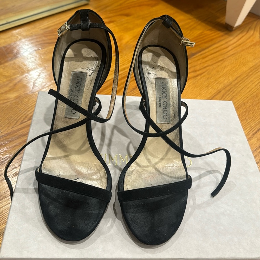 JIMMY CHOO Hesper 85mm black suede heeled sandals